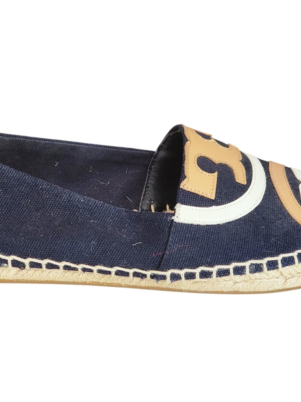 Tory Burch Black Espadrilles with Tan & White Logo Trim - Picture 4 of 7